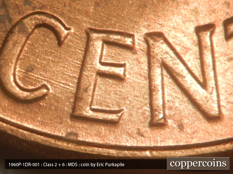 Die-stage B marker on 1960P•1DR•001 (1960 Doubled Die Reverse).