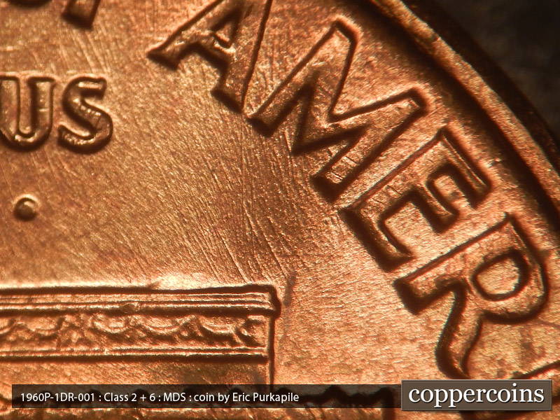 Die-stage B marker on 1960P•1DR•001 (1960 Doubled Die Reverse).