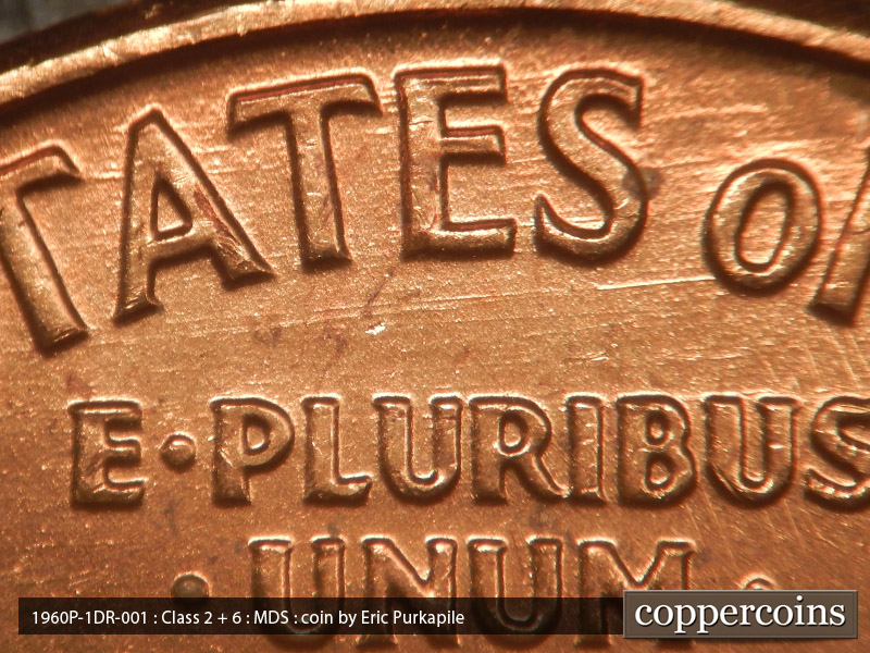 Die-stage B marker on 1960P•1DR•001 (1960 Doubled Die Reverse).