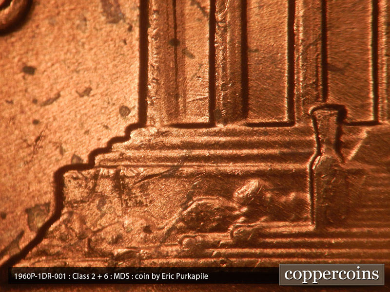 Die-stage B marker on 1960P•1DR•001 (1960 Doubled Die Reverse).