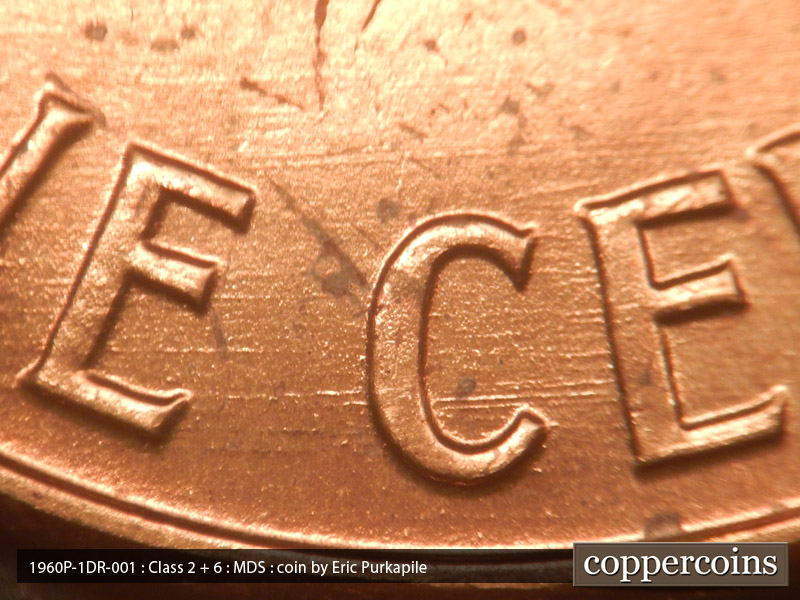 Die-stage B marker on 1960P•1DR•001 (1960 Doubled Die Reverse).