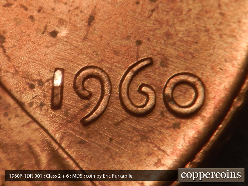 Die-stage B marker on 1960P•1DR•001 (1960 Doubled Die Reverse).