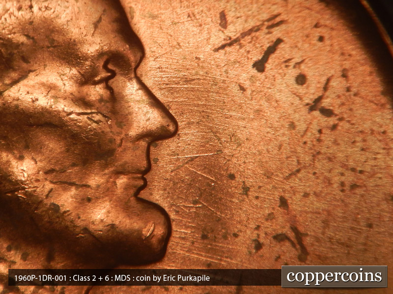 Die-stage B marker on 1960P•1DR•001 (1960 Doubled Die Reverse).