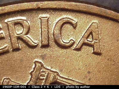 Die-stage C marker on 1960P•1DR•001 (1960 Doubled Die Reverse).