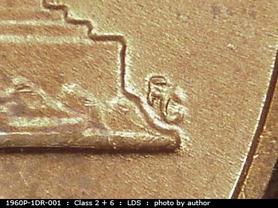 Die-stage C marker on 1960P•1DR•001 (1960 Doubled Die Reverse).