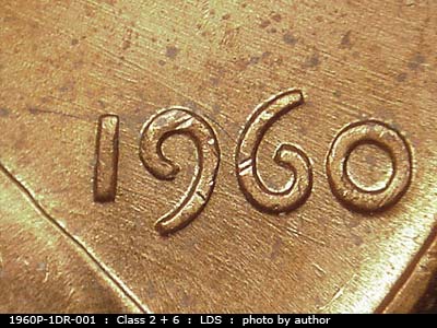 Die-stage C marker on 1960P•1DR•001 (1960 Doubled Die Reverse).