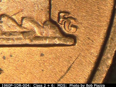 Die-stage B marker on 1960P•1DR•004 (1960 Doubled Die Reverse).
