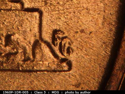 1960 Lincoln cent obverse, CopperCoins die 1960P•1DR•005.