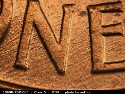 Die-stage B marker on 1960P•1DR•005 (1960 Doubled Die Reverse).