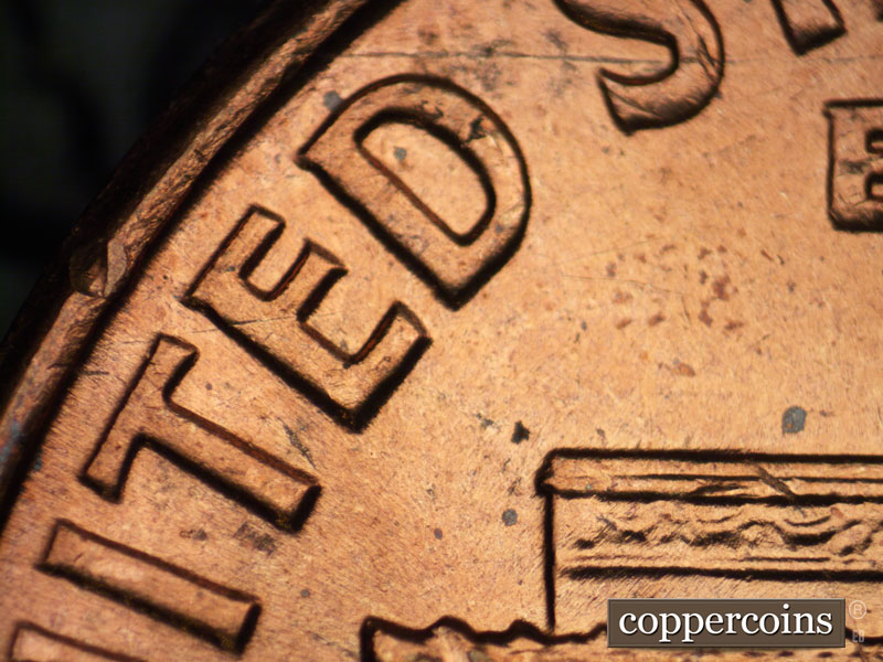 Die-stage B marker on 1960P•1DR•006 (1960 Doubled Die Reverse).