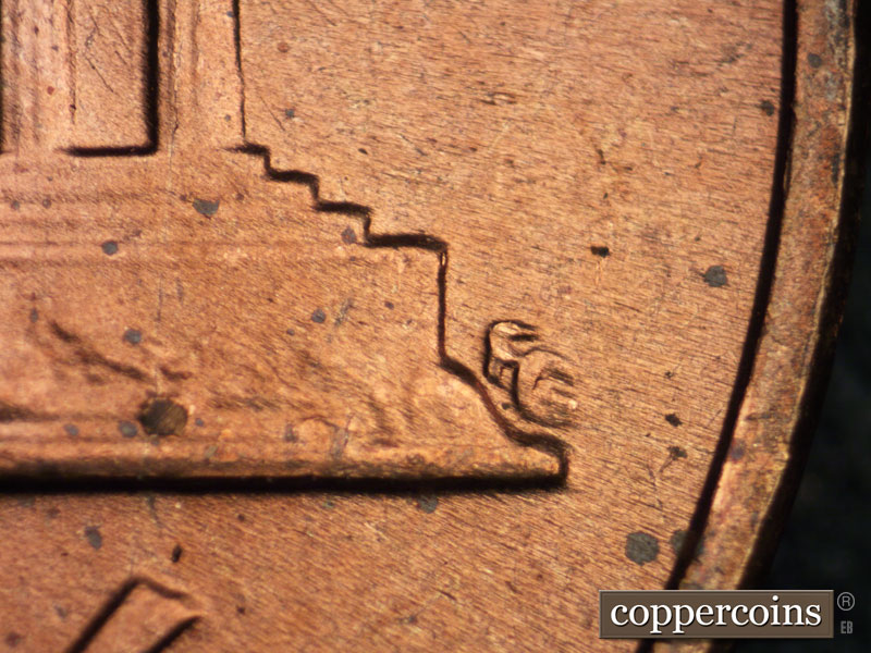 Die-stage B marker on 1960P•1DR•006 (1960 Doubled Die Reverse).