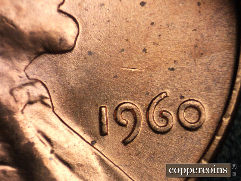 Die-stage B marker on 1960P•1DR•006 (1960 Doubled Die Reverse).
