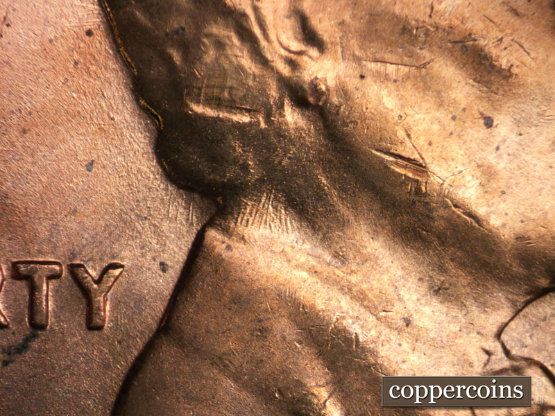 Die-stage B marker on 1960P•1DR•006 (1960 Doubled Die Reverse).