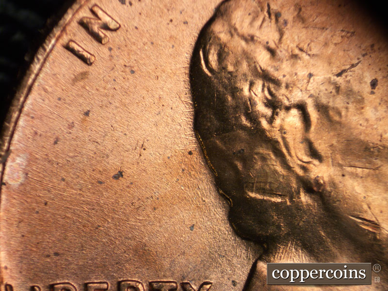 Die-stage B marker on 1960P•1DR•006 (1960 Doubled Die Reverse).
