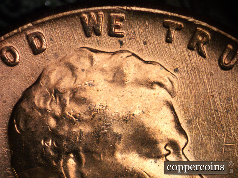Die-stage B marker on 1960P•1DR•006 (1960 Doubled Die Reverse).