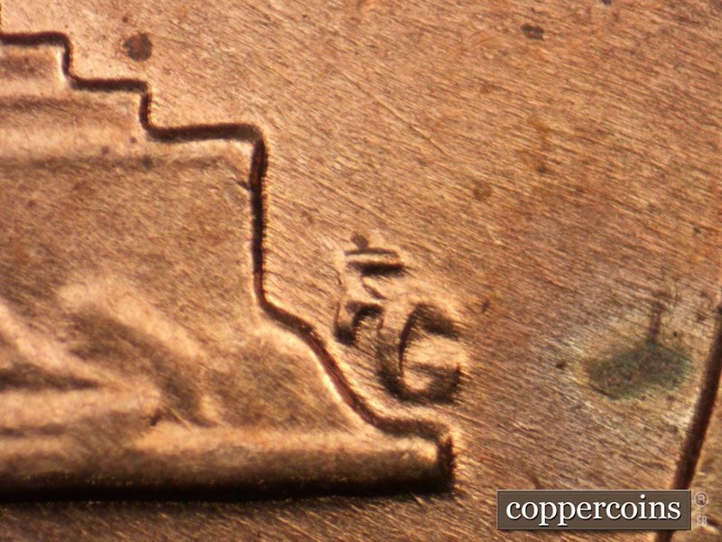 Die-stage A marker on 1960P•1DR•007 (1960 Doubled Die Reverse).