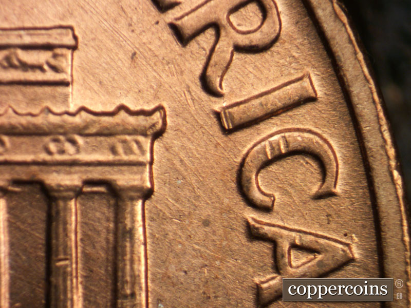 Die-stage A marker on 1960P•1DR•007 (1960 Doubled Die Reverse).