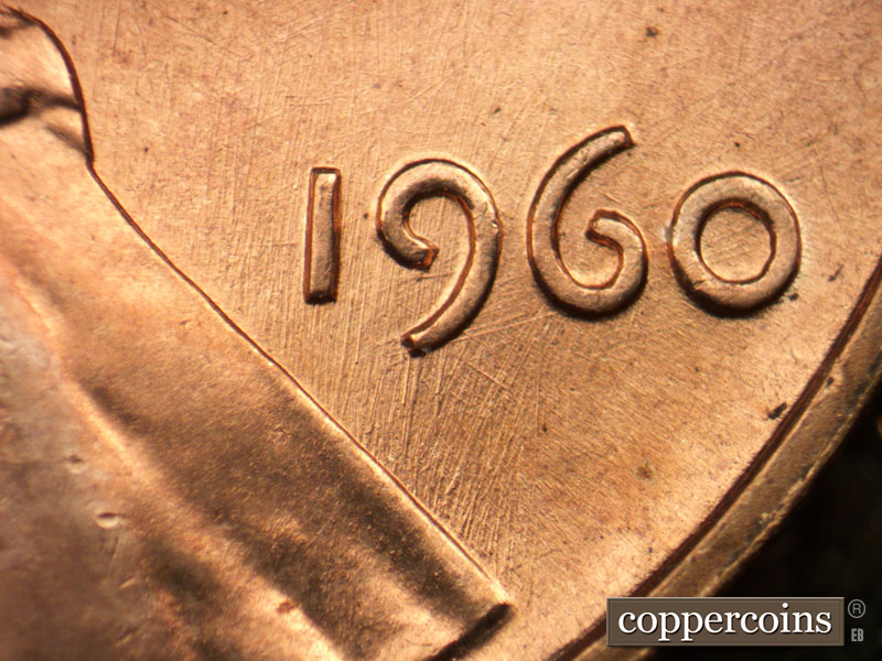 Die-stage A marker on 1960P•1DR•007 (1960 Doubled Die Reverse).