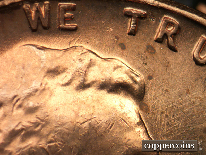 Die-stage A marker on 1960P•1DR•007 (1960 Doubled Die Reverse).