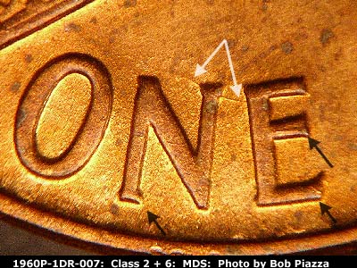 1960 Lincoln cent obverse, CopperCoins die 1960P•1DR•007.