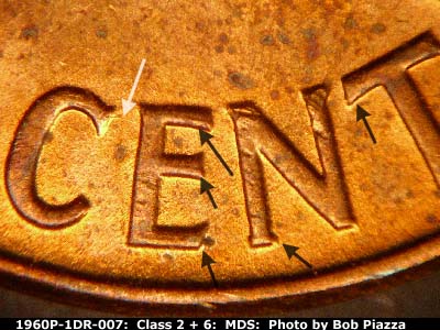 Die-stage B marker on 1960P•1DR•007 (1960 Doubled Die Reverse).