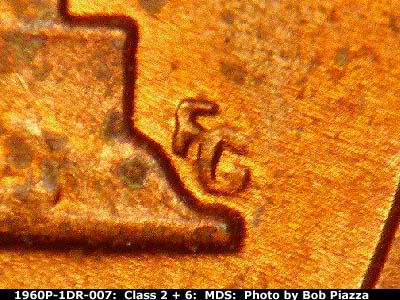 Die-stage B marker on 1960P•1DR•007 (1960 Doubled Die Reverse).