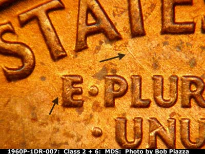 Die-stage B marker on 1960P•1DR•007 (1960 Doubled Die Reverse).