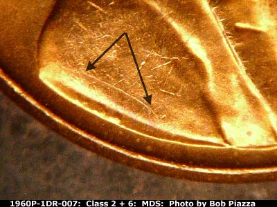 Die-stage B marker on 1960P•1DR•007 (1960 Doubled Die Reverse).