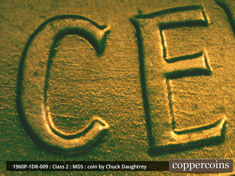 Die-stage B marker on 1960P•1DR•009 (1960 Doubled Die Reverse).