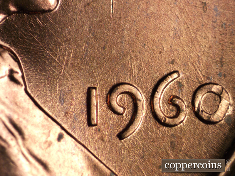Die-stage A marker on 1960P•1DR•010 (1960 Doubled Die Reverse).