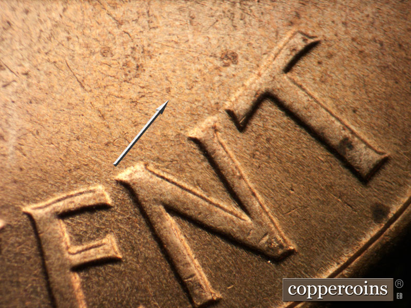 Die-stage B marker on 1961D•1DO•002 (1961 Doubled Die Obverse).
