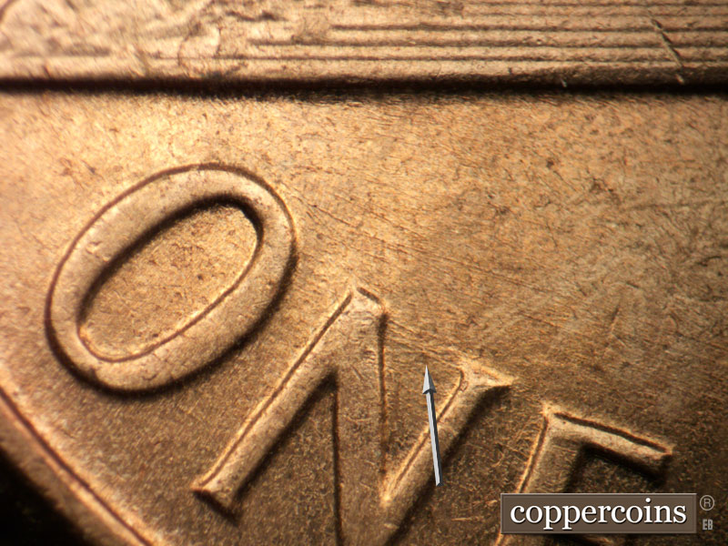 Die-stage B marker on 1961D•1DO•002 (1961 Doubled Die Obverse).