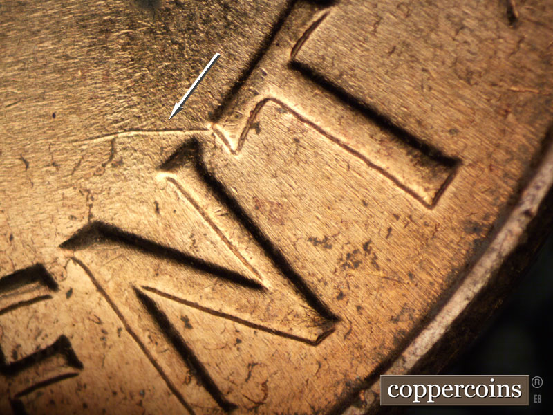 Die-stage B marker on 1961D•1DR•002 (1961 Doubled Die Reverse).