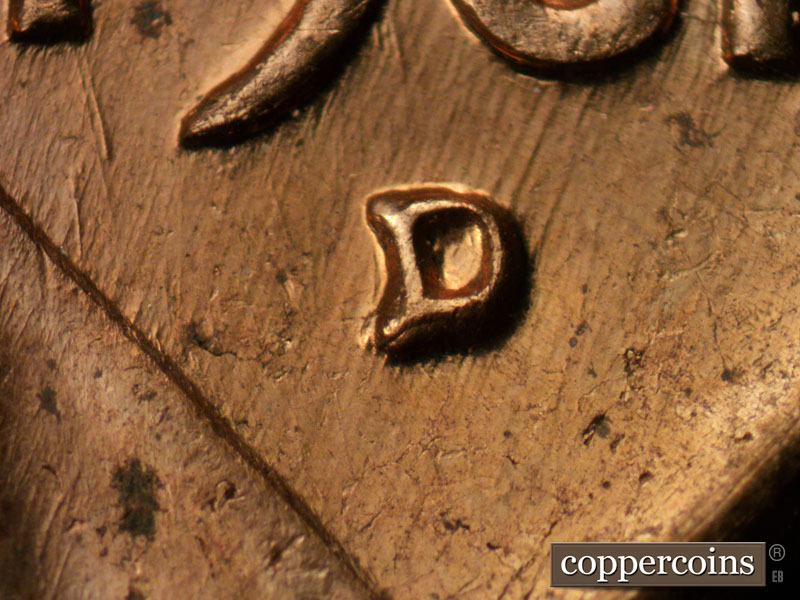 Die-stage A marker on 1961D•1MM•002 (1961 Repunched Mint Mark).