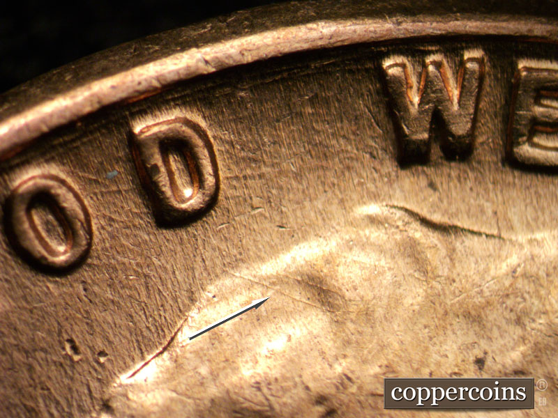 Die-stage B marker on 1961D•1MM•004 (1961 Repunched Mint Mark).