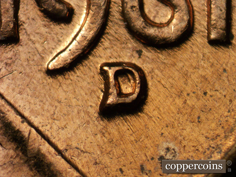 Die-stage C marker on 1961D•1MM•004 (1961 Repunched Mint Mark).