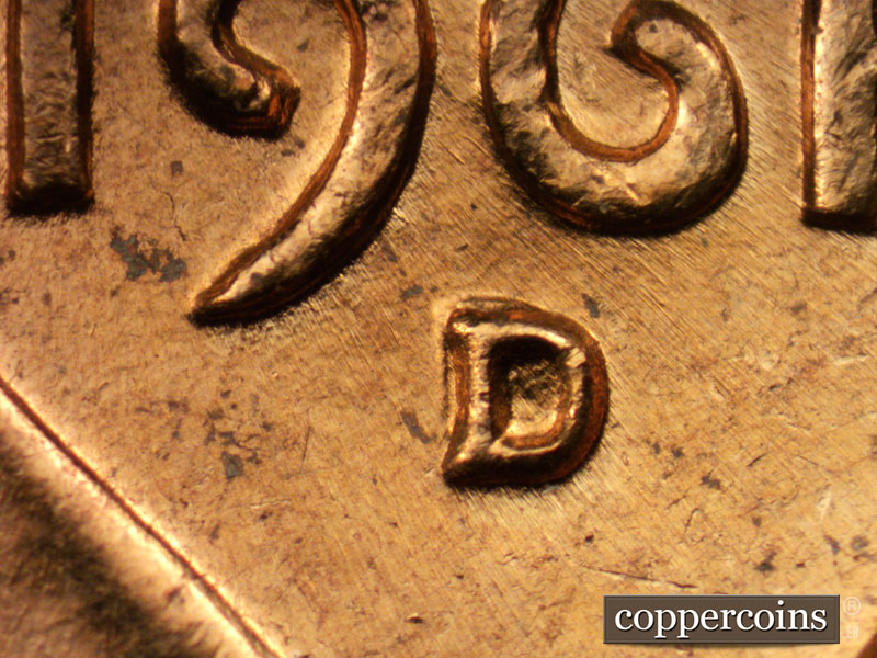 Die-stage A marker on 1961D•1MM•006 (1961 Repunched Mint Mark).
