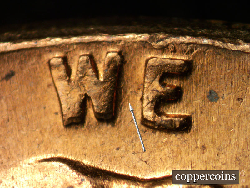 Die-stage A marker on 1961D•1MM•006 (1961 Repunched Mint Mark).