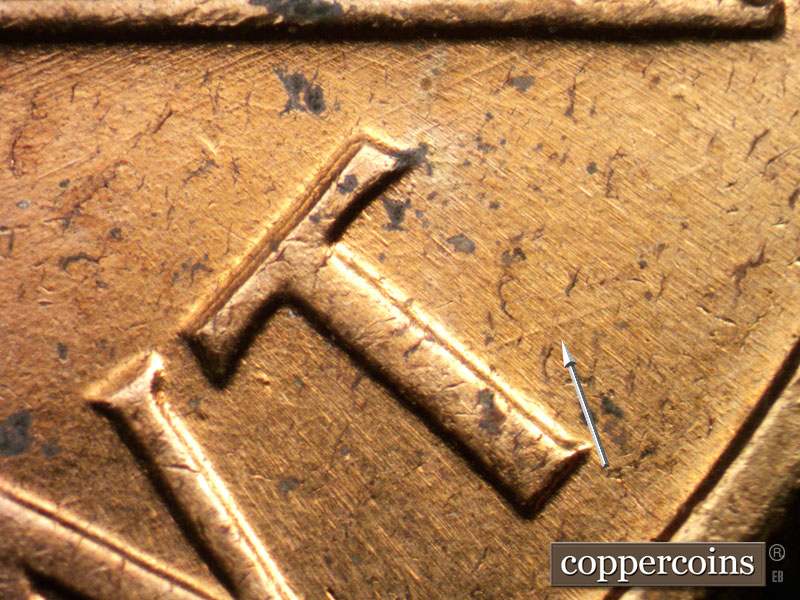 Die-stage A marker on 1961D•1MM•006 (1961 Repunched Mint Mark).