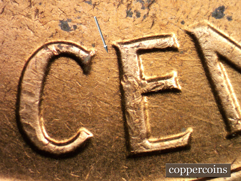 Die-stage A marker on 1961D•1MM•006 (1961 Repunched Mint Mark).
