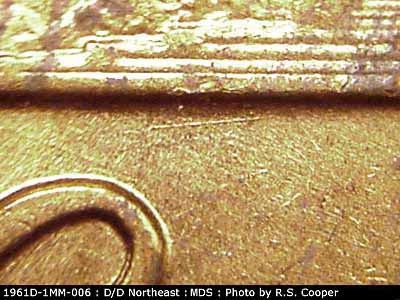 Die-stage B marker on 1961D•1MM•006 (1961 Repunched Mint Mark).