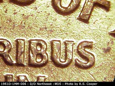 Die-stage B marker on 1961D•1MM•006 (1961 Repunched Mint Mark).