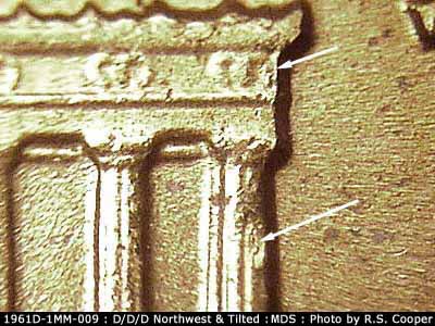 Die-stage B marker on 1961D•1MM•009 (1961 Repunched Mint Mark).