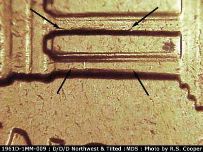 Die-stage B marker on 1961D•1MM•009 (1961 Repunched Mint Mark).