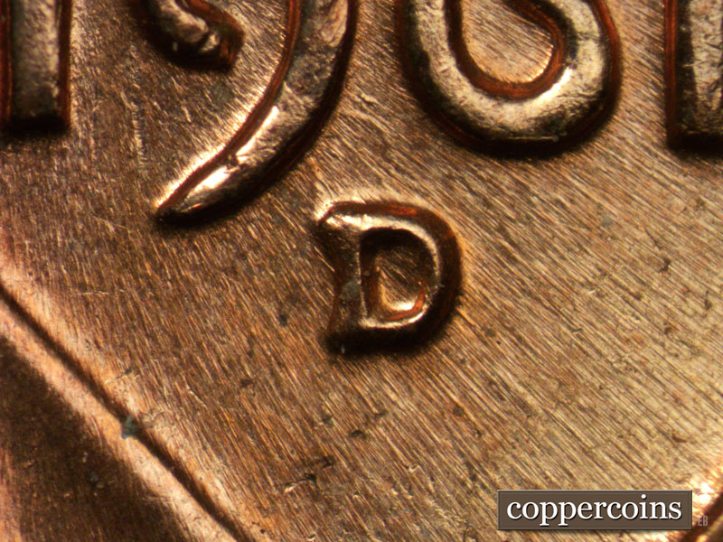 Die-stage C marker on 1961D•1MM•009 (1961 Repunched Mint Mark).