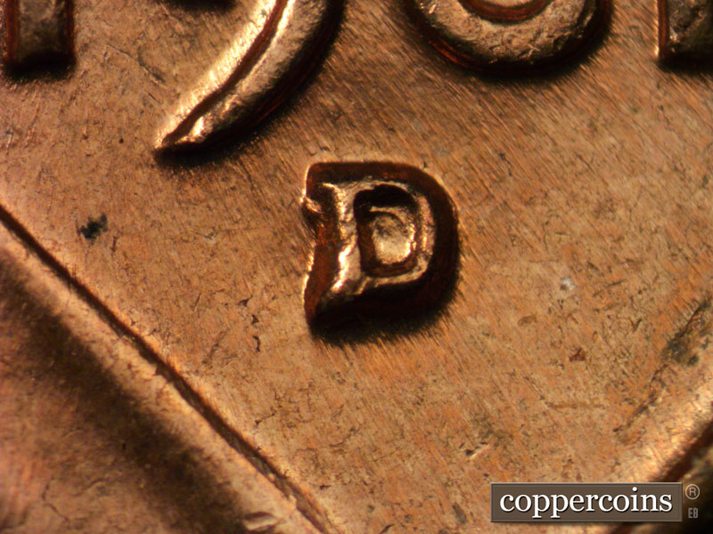 Die-stage C marker on 1961D•1MM•011 (1961 Repunched Mint Mark).