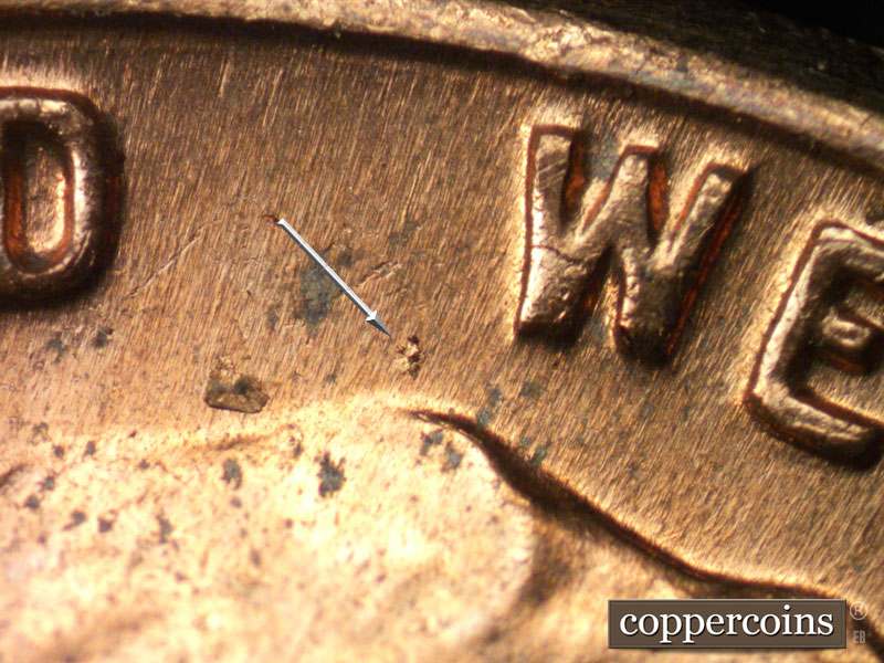 Die-stage B marker on 1961D•1MM•012 (1961 Repunched Mint Mark).