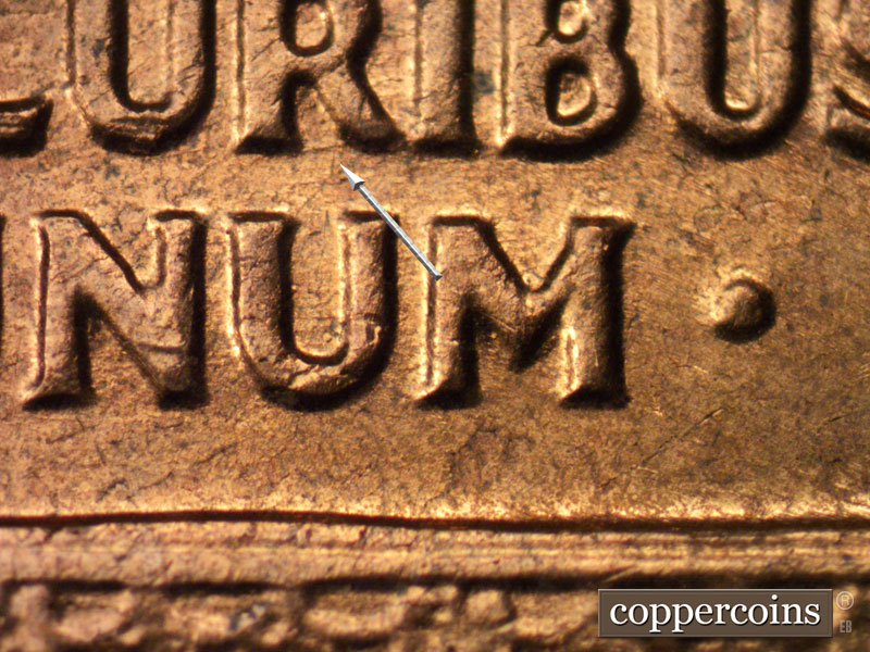 Die-stage B marker on 1961D•1MM•012 (1961 Repunched Mint Mark).