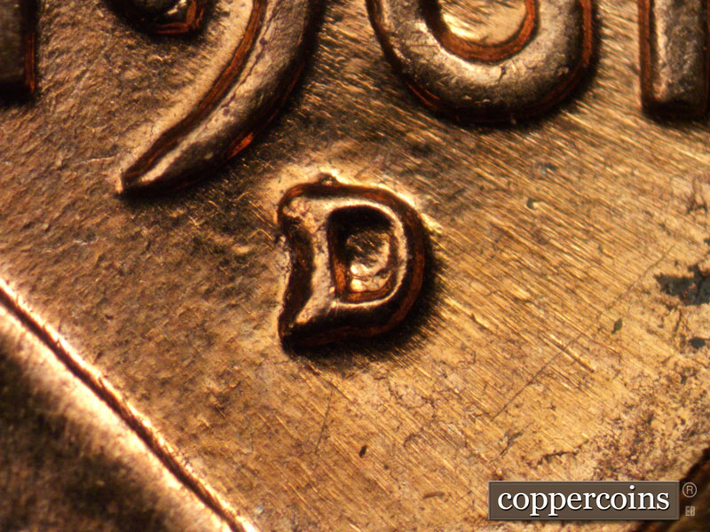 Die-stage C marker on 1961D•1MM•012 (1961 Repunched Mint Mark).