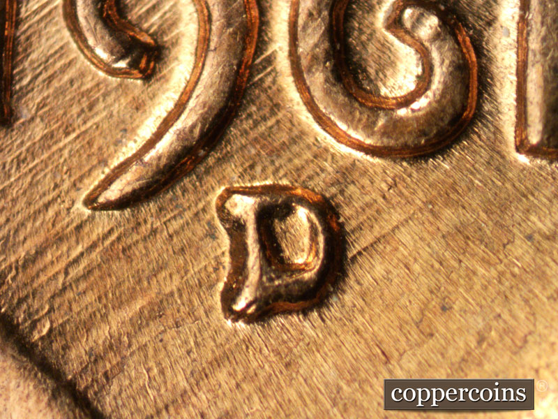 1961 Lincoln cent obverse, CopperCoins die 1961D•1MM•015.